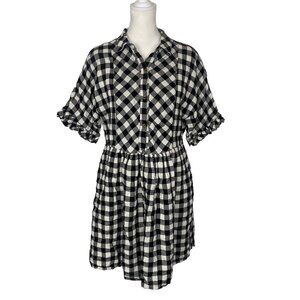 Anthropologie PORRIDGE Women Checker Dress Size M W/B Short Sleeve Gingham 2-20